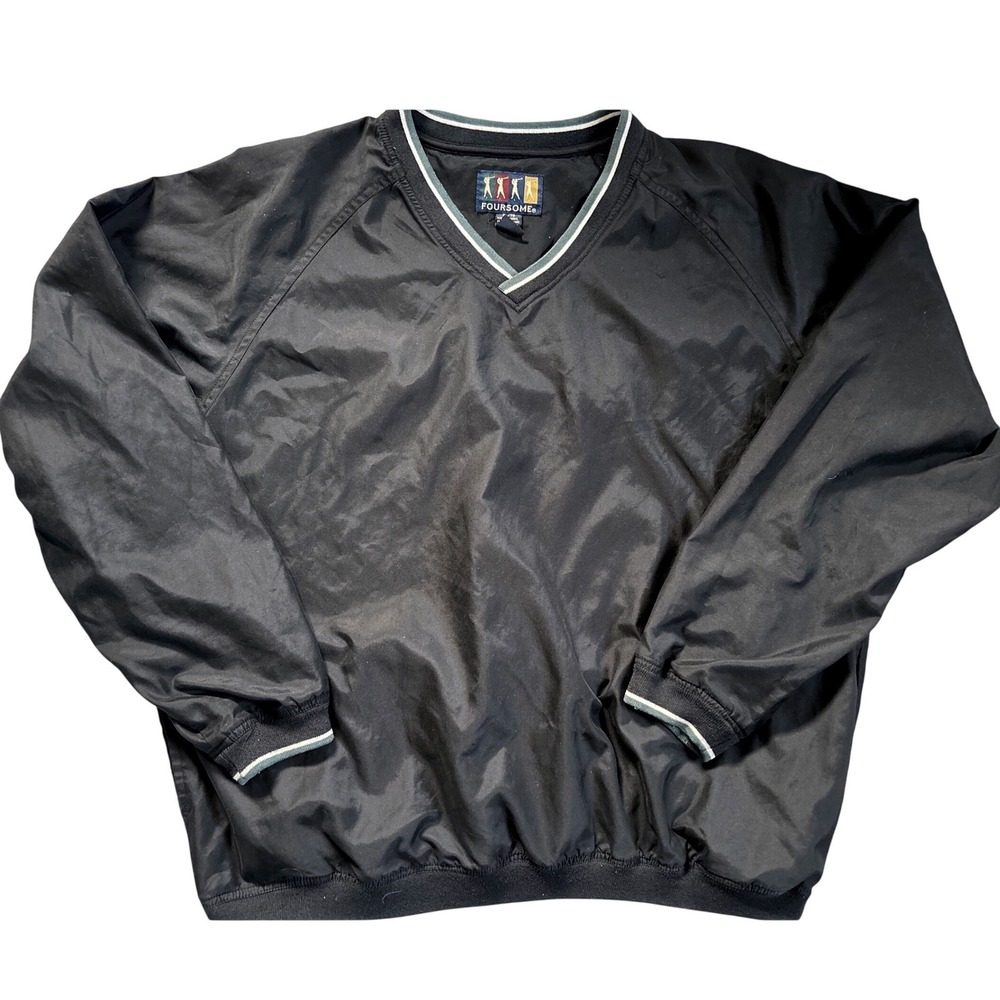 VTG Foursome Golf Windbreaker Mens XL Black V-Neck Raglan Sleeve Pullover